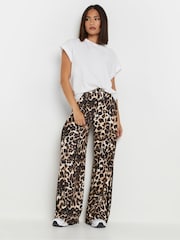 PixieGirl Petite Brown Animal Side Stripe Wide Leg Trousers - Image 1 of 5