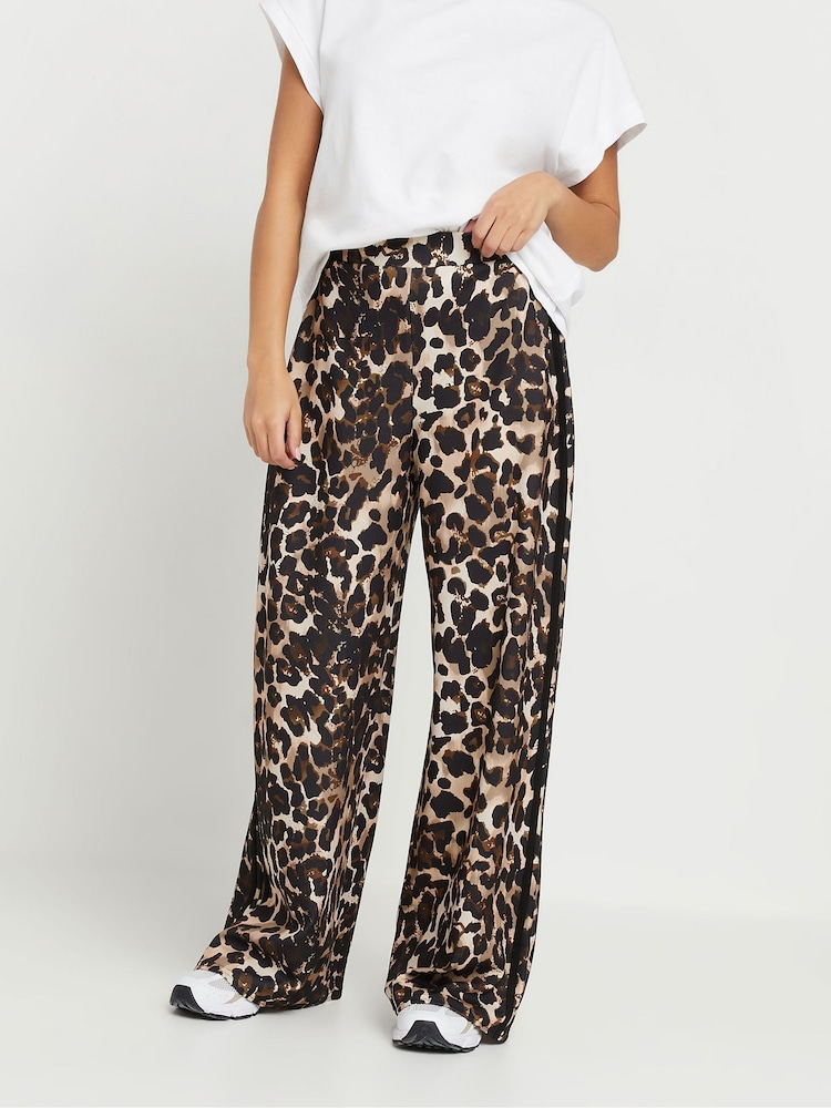 PixieGirl Petite Brown Animal Side Stripe Wide Leg Trousers - Image 2 of 5