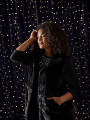 Evans 3/4 Sleeve Embellished Cut And Sew Black Top - Image 1 of 6