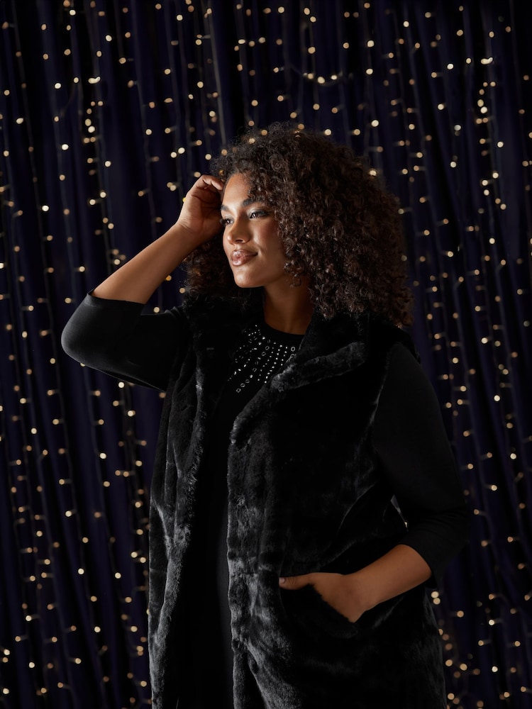 Evans 3/4 Sleeve Embellished Cut And Sew Black Top - Image 1 of 6