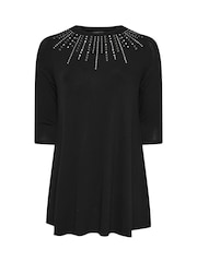 Evans 3/4 Sleeve Embellished Cut And Sew Black Top - Image 6 of 6
