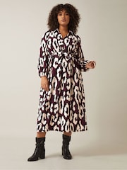 Evans Red Half Placket Dress With Gold Button - Image 1 of 5