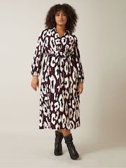 Evans Red Half Placket Dress With Gold Button - Image 2 of 5