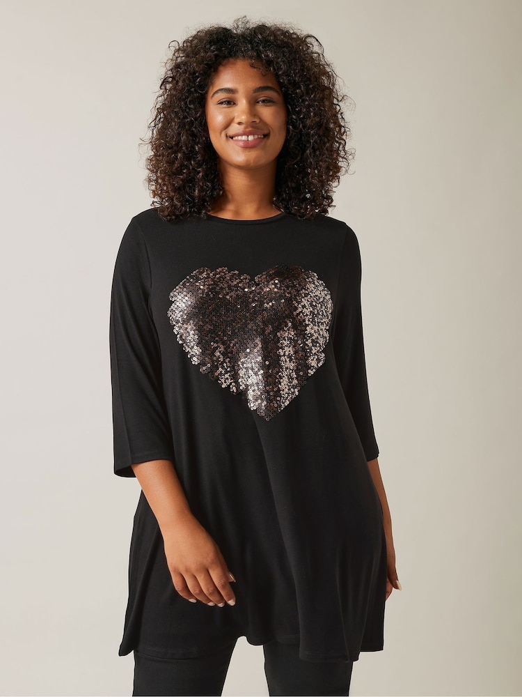 Evans 3/4 Sleeve Embellished Cut & Sew Black Top - Image 2 of 6 Evans 3/4 Sleeve Embellished Cut & Sew Black Top - Image 2 of 6