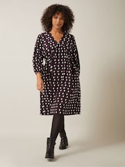 Evans Red Geometric Balloon Sleeve Dress - Image 1 of 5