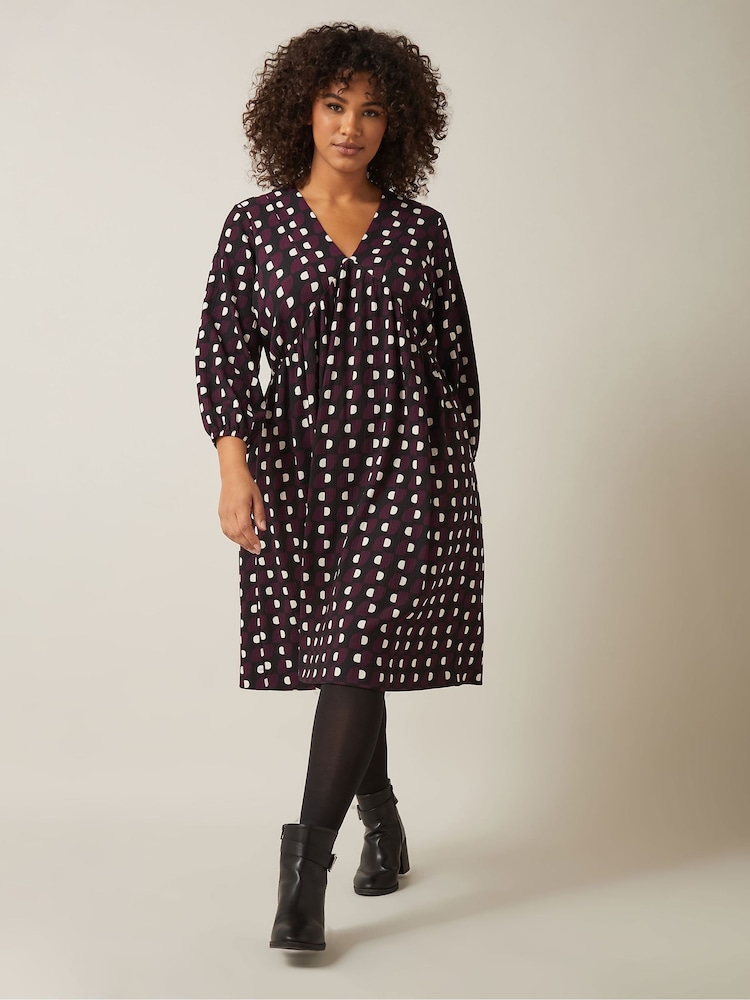 Evans Red Geometric Balloon Sleeve Dress - Image 1 of 5
