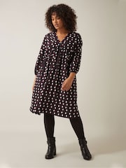 Evans Red Geometric Balloon Sleeve Dress - Image 2 of 5