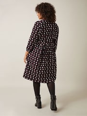 Evans Red Geometric Balloon Sleeve Dress - Image 3 of 5