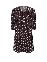 Evans Red Geometric Balloon Sleeve Dress - Image 5 of 5
