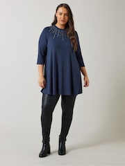 Evans 3/4 Sleeve Embellished Cut And Sew Black Top - Image 2 of 5