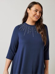 Evans 3/4 Sleeve Embellished Cut And Sew Black Top - Image 4 of 5