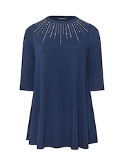 Evans 3/4 Sleeve Embellished Cut And Sew Black Top - Image 5 of 5