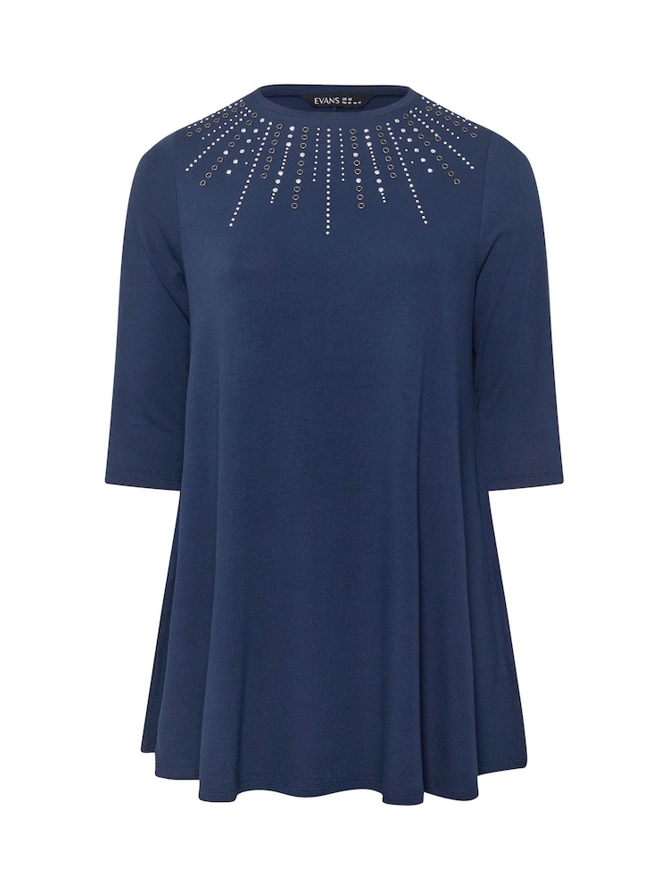 Evans 3/4 Sleeve Embellished Cut And Sew Black Top - Image 5 of 5 Evans 3/4 Sleeve Embellished Cut And Sew Black Top - Image 5 of 5