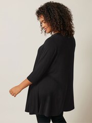 Evans 3/4 Sleeve Chrsitmas Embellished Cut And Sew Black Top - Image 3 of 5
