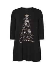 Evans 3/4 Sleeve Chrsitmas Embellished Cut And Sew Black Top - Image 5 of 5