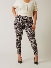 Evans Leopard Print Bengaline Brown Trousers - Image 1 of 5