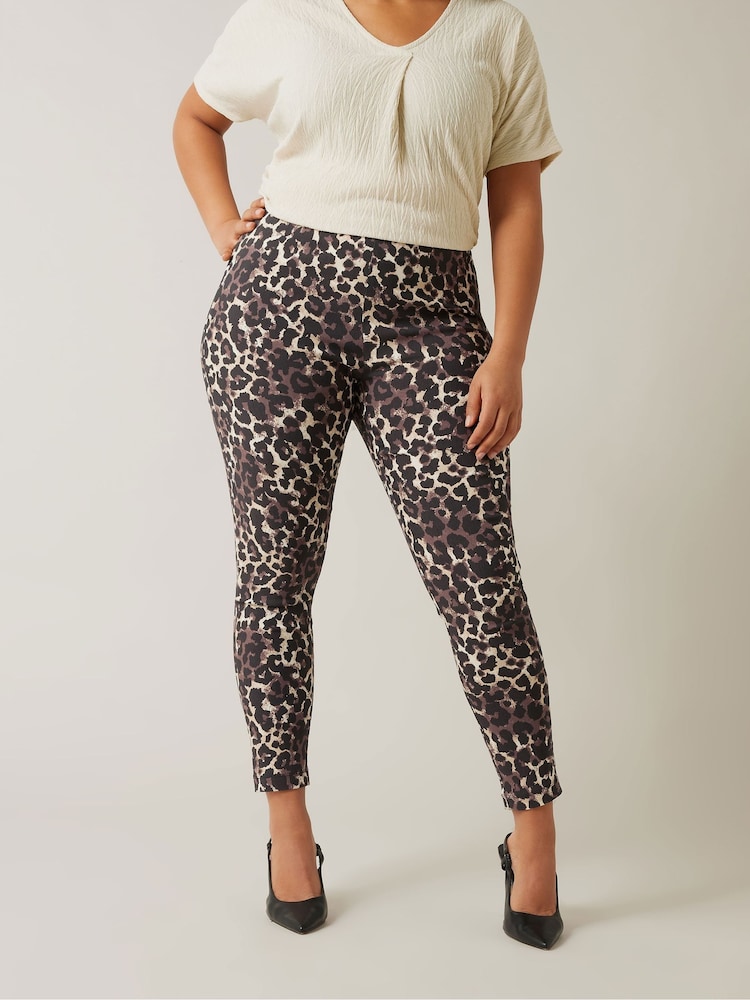 Evans Leopard Print Bengaline Brown Trousers - Image 1 of 5