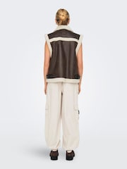 ONLY Brown Teddy Lined Aviator Gilet - Image 2 of 6