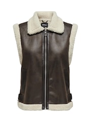 ONLY Brown Teddy Lined Aviator Gilet - Image 5 of 6