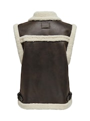ONLY Brown Teddy Lined Aviator Gilet - Image 6 of 6