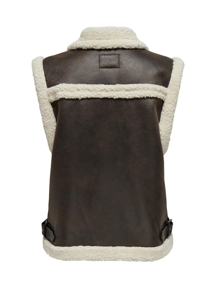 ONLY Brown Teddy Lined Aviator Gilet - Image 6 of 6