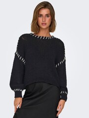 ONLY Black Contrast Stitch Knitted Jumper - Image 3 of 7