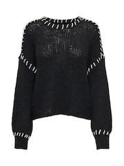ONLY Black Contrast Stitch Knitted Jumper - Image 6 of 7