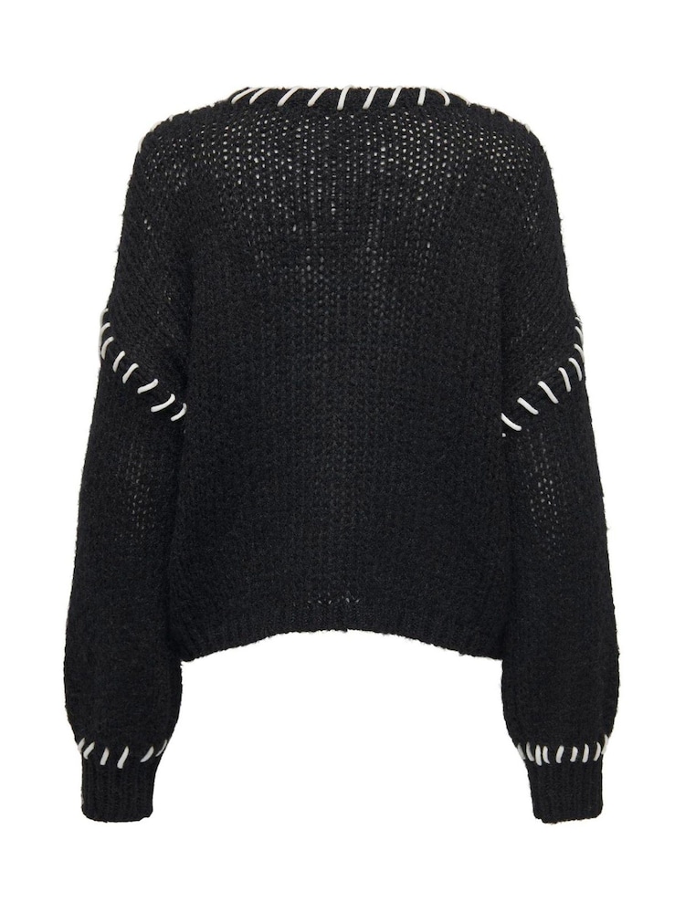 ONLY Black Contrast Stitch Knitted Jumper - Image 7 of 7