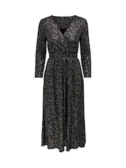 ONLY Black Metallic Spot Wrap Midi Dress - Image 1 of 2
