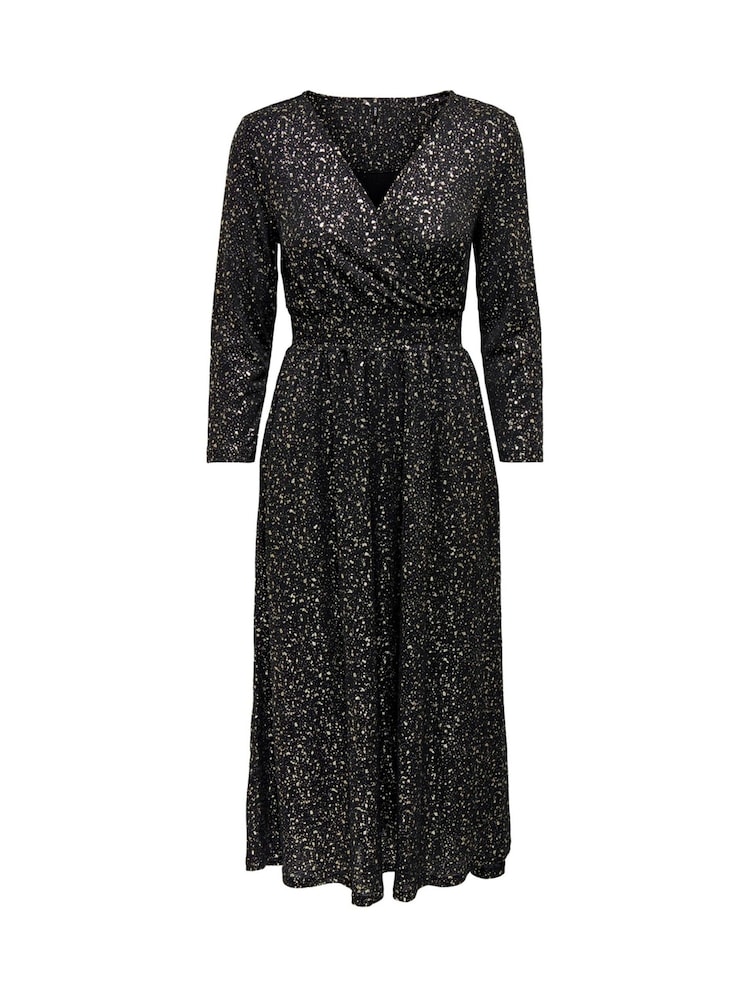 ONLY Black Metallic Spot Wrap Midi Dress - Image 1 of 2