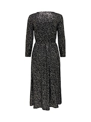 ONLY Black Metallic Spot Wrap Midi Dress - Image 2 of 2