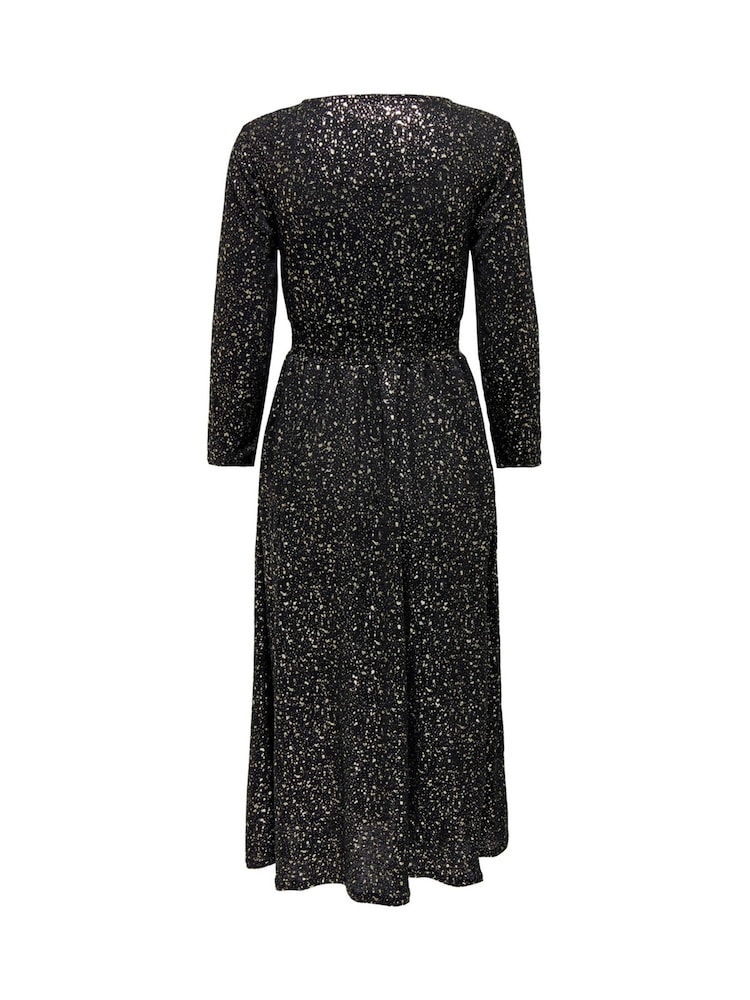 ONLY Black Metallic Spot Wrap Midi Dress - Image 2 of 2