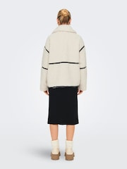 ONLY Cream Faux Leather Trim Teddy Jacket - Image 2 of 7