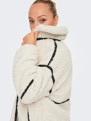ONLY Cream Faux Leather Trim Teddy Jacket - Image 4 of 7