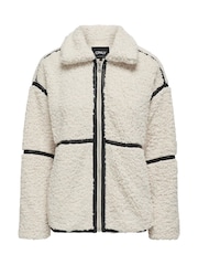 ONLY Cream Faux Leather Trim Teddy Jacket - Image 6 of 7