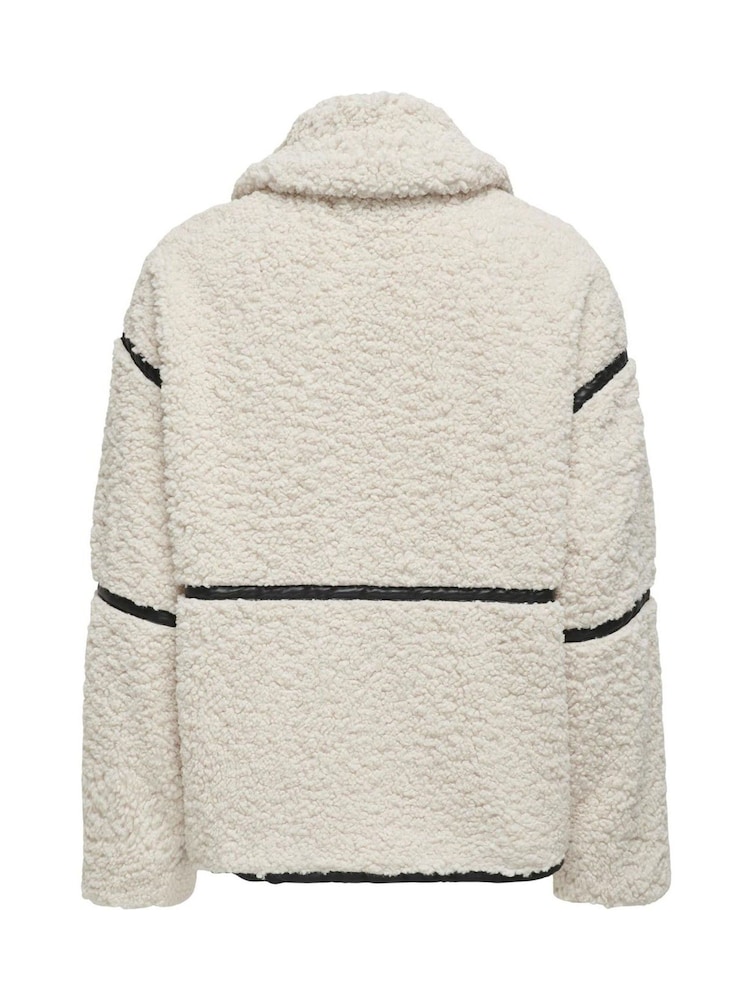 ONLY Cream Faux Leather Trim Teddy Jacket - Image 7 of 7