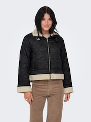 ONLY Black Padded Borg Jacket - Image 2 of 6