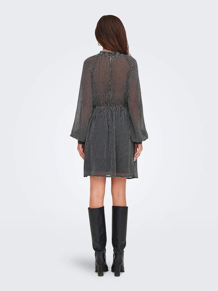 ONLY Black Long Sleeve Check Patterned Waisted Mini Dress - Image 2 of 7