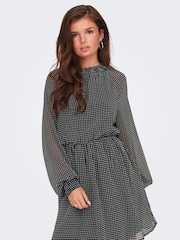 ONLY Black Long Sleeve Check Patterned Waisted Mini Dress - Image 5 of 7