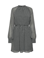 ONLY Black Long Sleeve Check Patterned Waisted Mini Dress - Image 6 of 7