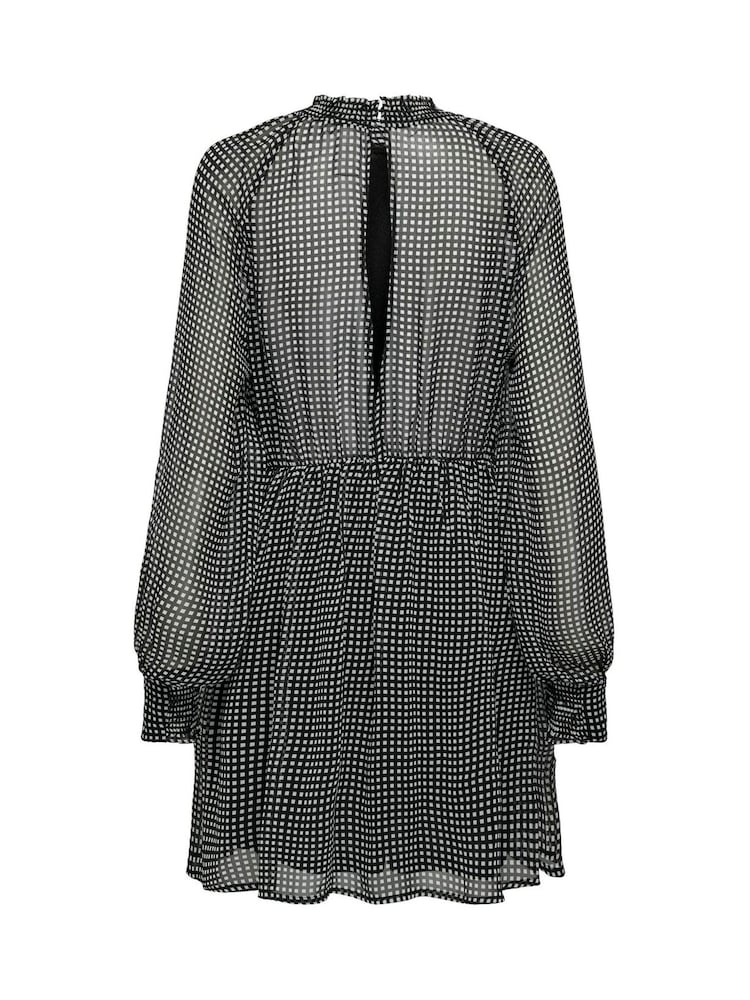 ONLY Black Long Sleeve Check Patterned Waisted Mini Dress - Image 7 of 7