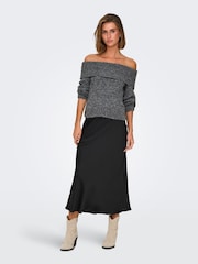 ONLY Grey Long Sleeve Bardot Knitted Fluffy Jumper - Image 3 of 8