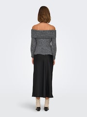 ONLY Grey Long Sleeve Bardot Knitted Fluffy Jumper - Image 4 of 8