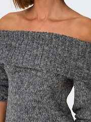 ONLY Grey Long Sleeve Bardot Knitted Fluffy Jumper - Image 5 of 8