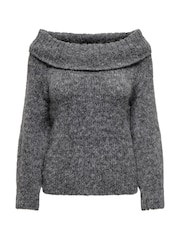 ONLY Grey Long Sleeve Bardot Knitted Fluffy Jumper - Image 7 of 8
