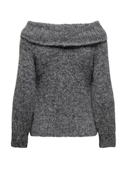 ONLY Grey Long Sleeve Bardot Knitted Fluffy Jumper - Image 8 of 8