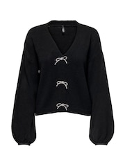 ONLY Black Long Sleeve Bow Embellished Cardigan - Image 5 of 6