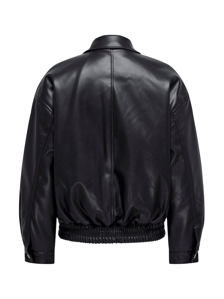 ONLY Black Faux Leather Bomber Jacket - Image 3 of 3