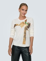 ONLY White Sequin Bow Knitted Christmas Jumper - Image 1 of 6