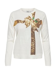 ONLY White Sequin Bow Knitted Christmas Jumper - Image 5 of 6